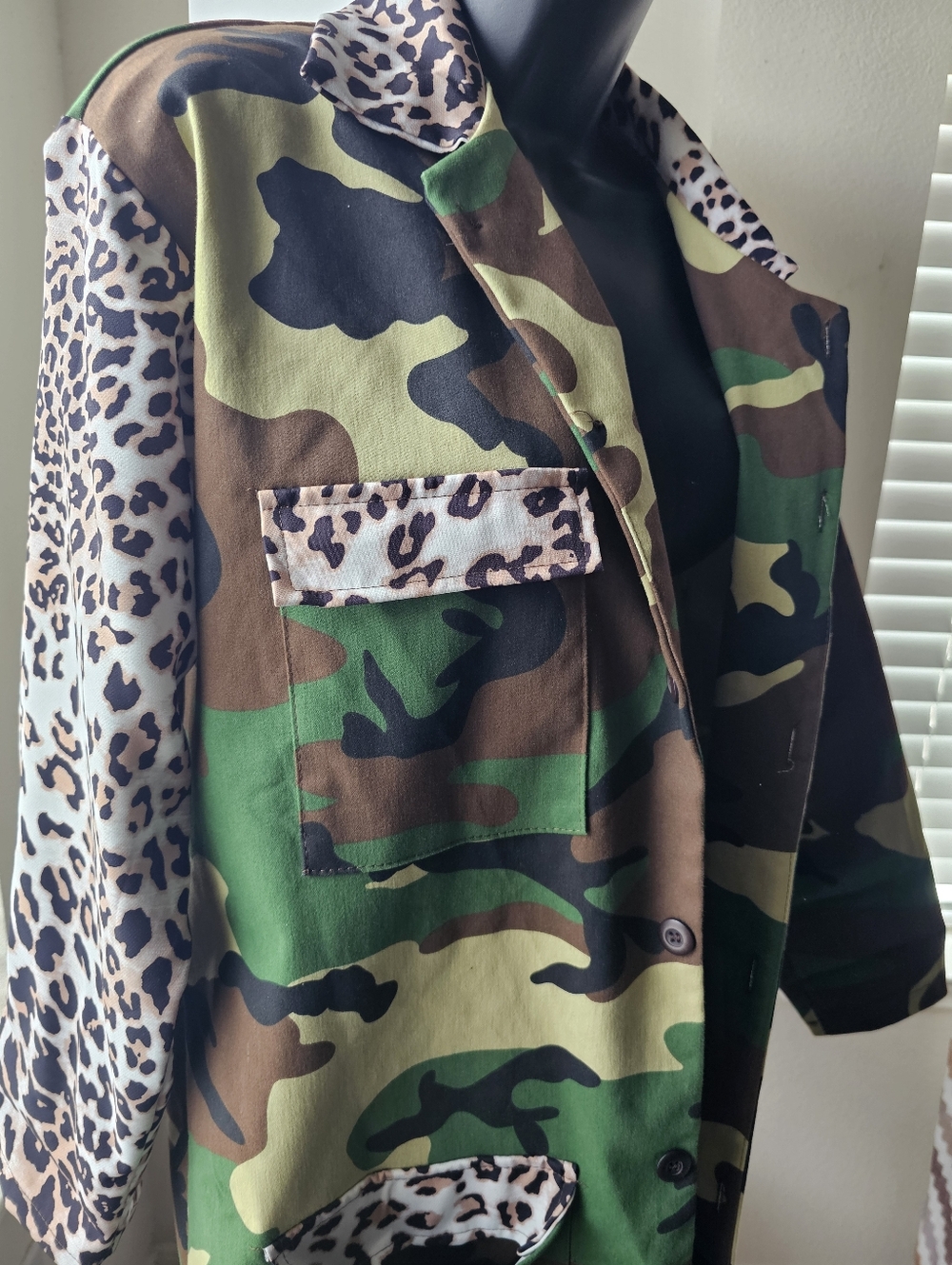 Camo Jacket with Leopard Trim - Green/Brown - Picture 2 of 4
